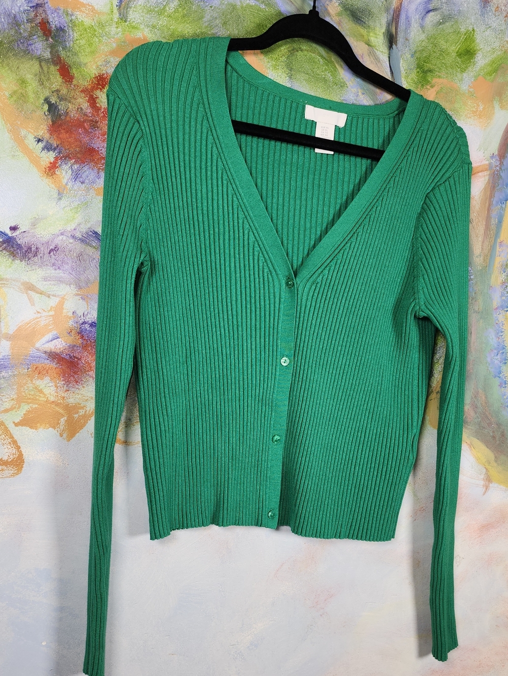 H&M Emerald Green Ribbed V-Neck Button Cardigan